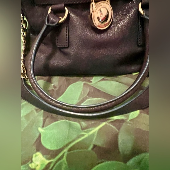 Authentic Michael Kors Hamilton Leather Handbag Baguette Tote Bag Button Closure - Picture 8 of 9